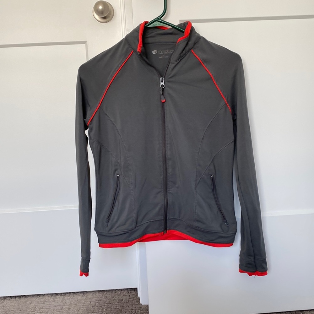 Grey dri fit zip up with orange detail
